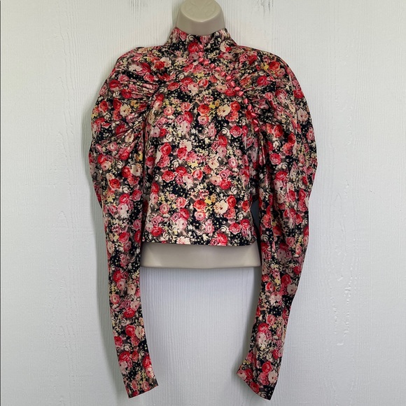 Rotate - Birger Christensen Kim Colorful Floral Puff Long Sleeve Blouse Size 8 - Picture 2 of 11